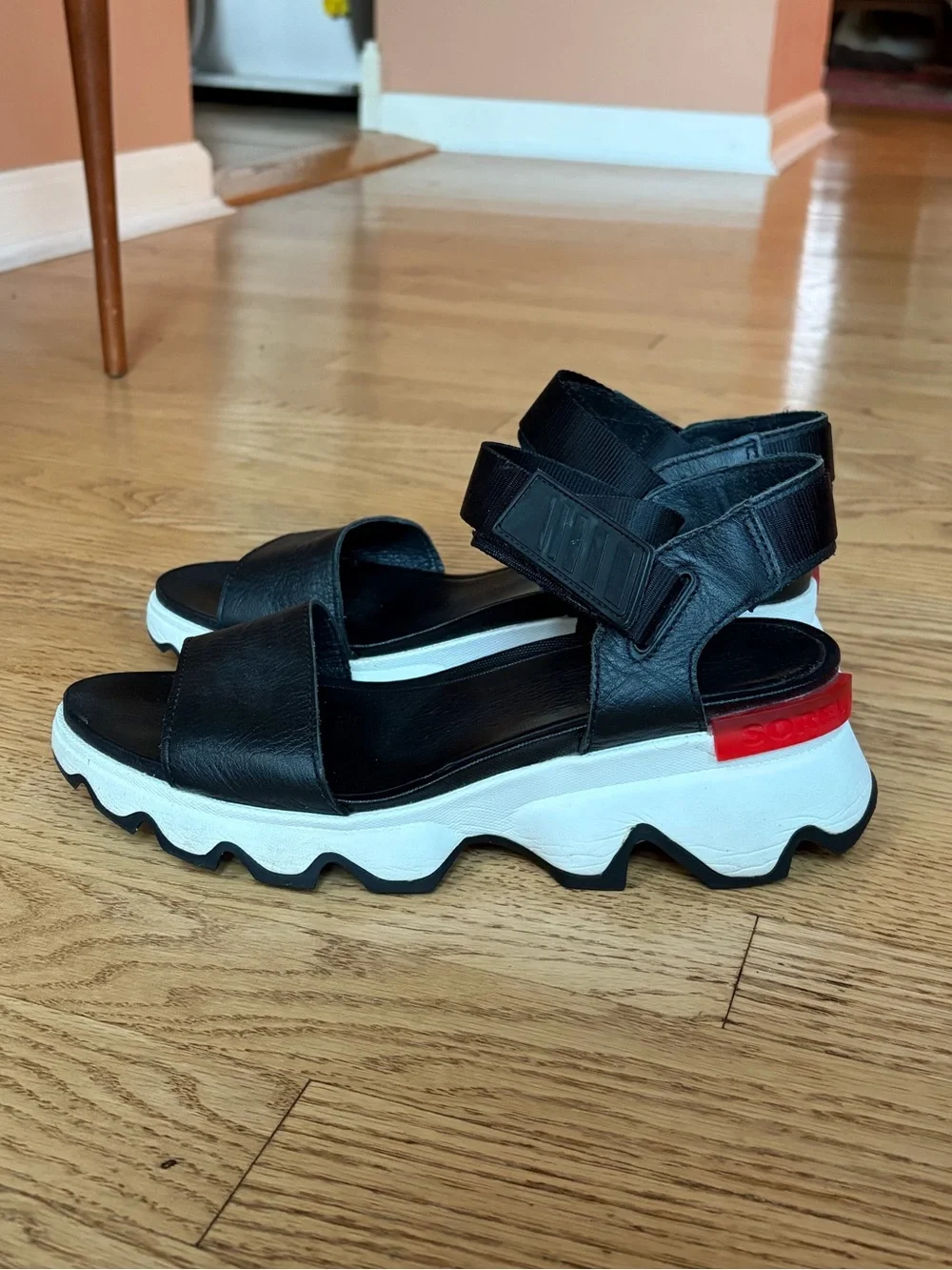Sorel Kinetic Black and White Platform Sandals - Picture 4 of 11